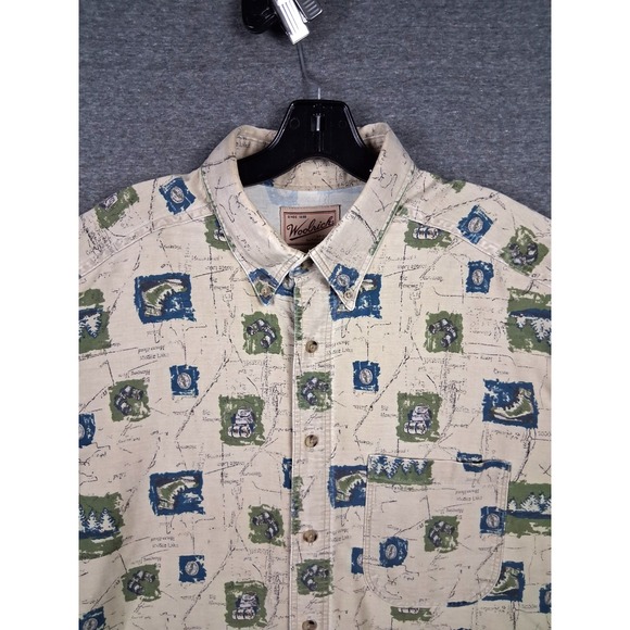 Woolrich Other - Woolrich Mens Shirt XL Tall Tan Explorer Theme Print Outdoor Gorp Hiking Camping